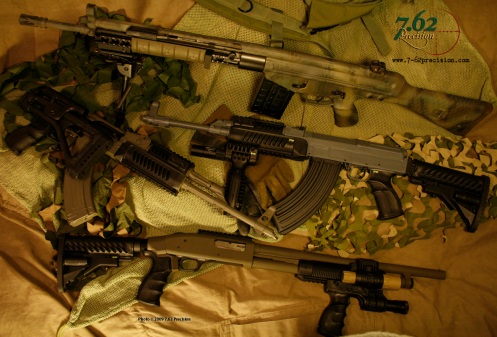 AK-47, VZ-58, Mossberg 500 and CETME/HK G3 hybrid Prepped for Shot Show display for The Mako Group