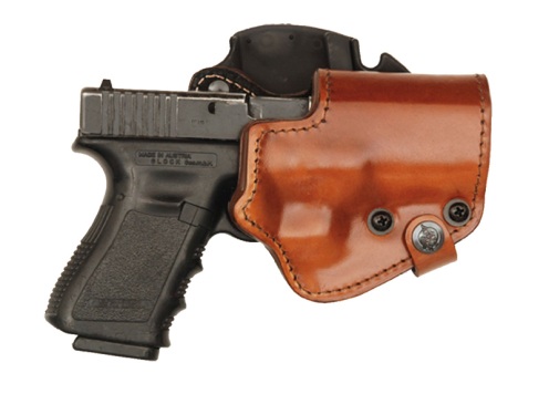 Front Line Three-Layer Holster made from laminated leather, Kydex®, and suede. These holsters offer the classic looks of fine leather with the durability and combat-effectiveness of Kydex®.