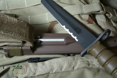 Scabbard houses a steel-reinforced ceramic sharpening rod.