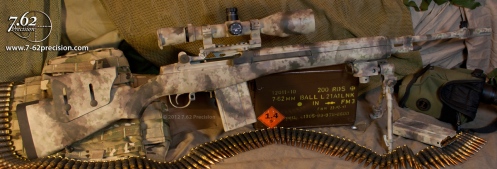 Springfield Armory M1A National Match Rifle with optic and accessories in Rommel's pattern.