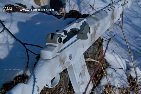 Ruger Mini-14 with Accustrut in Rommel's Ostfront snow camo. Click for more photos.