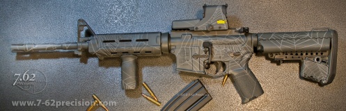 Grey Spider Web AR-15 Rifle with EOTech Sight.