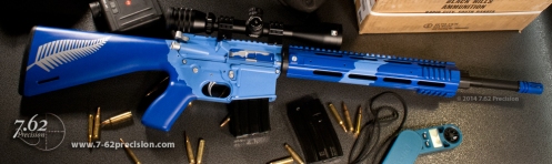 Two-Tone blue AR with silver fern New Zealand theme. Click here for more photos.